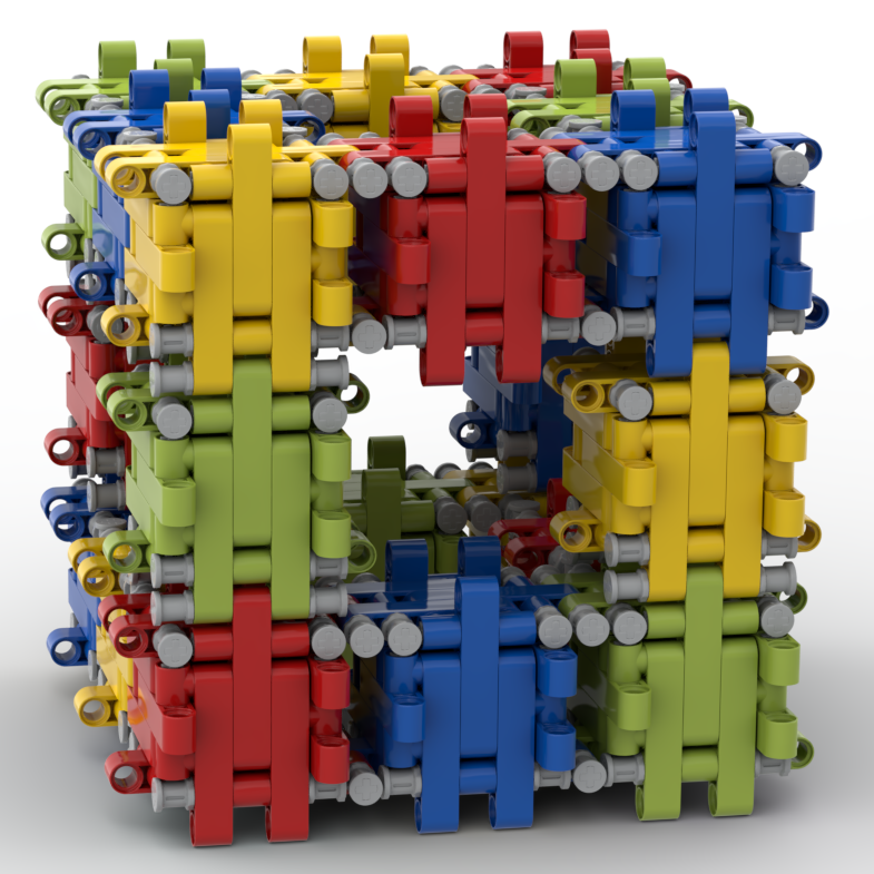 Lego model of a Menger sponge with a base cube edge of 6 units